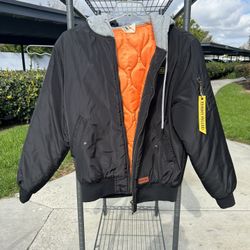 Insert Coin Tarnished Hooded Bomber Jacket Size M