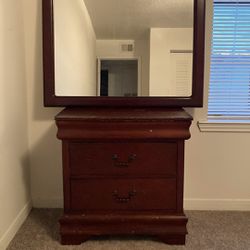 Wooden Dresser and Mirror