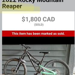 2022 Rocky mountain reaper full suspension mountain bike
