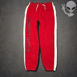 Polo Ralph Lauren Red Spell Out Side Stripe Cuffed Sweatpants Jogger Size XS