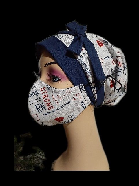 Surgical Scrub Hat Set Reversible Ponytail Style Doctor Nurses Medical Worker Cotton Bouffant Head Wraps With Buttons