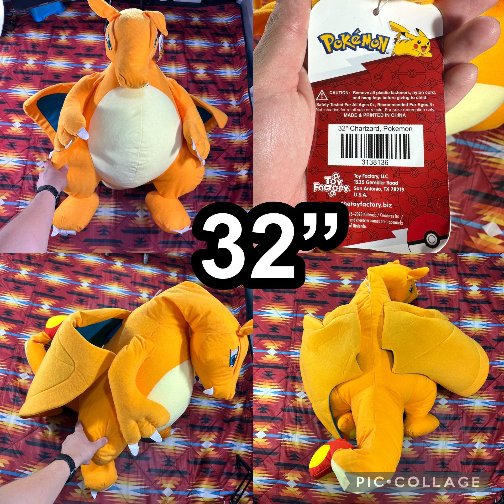 RARE Pokemon Large Giant Jumbo 32" Charizard Plush Stuffed Animal Toy Figure