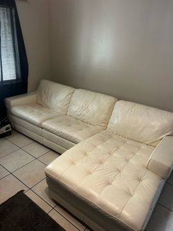 Leather Sofa with Attached Chaise