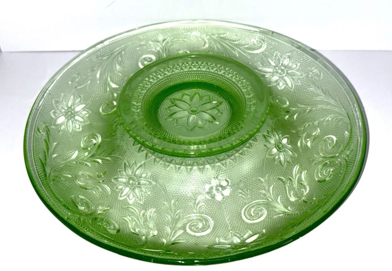 Uranium Green Depression Glass Compote