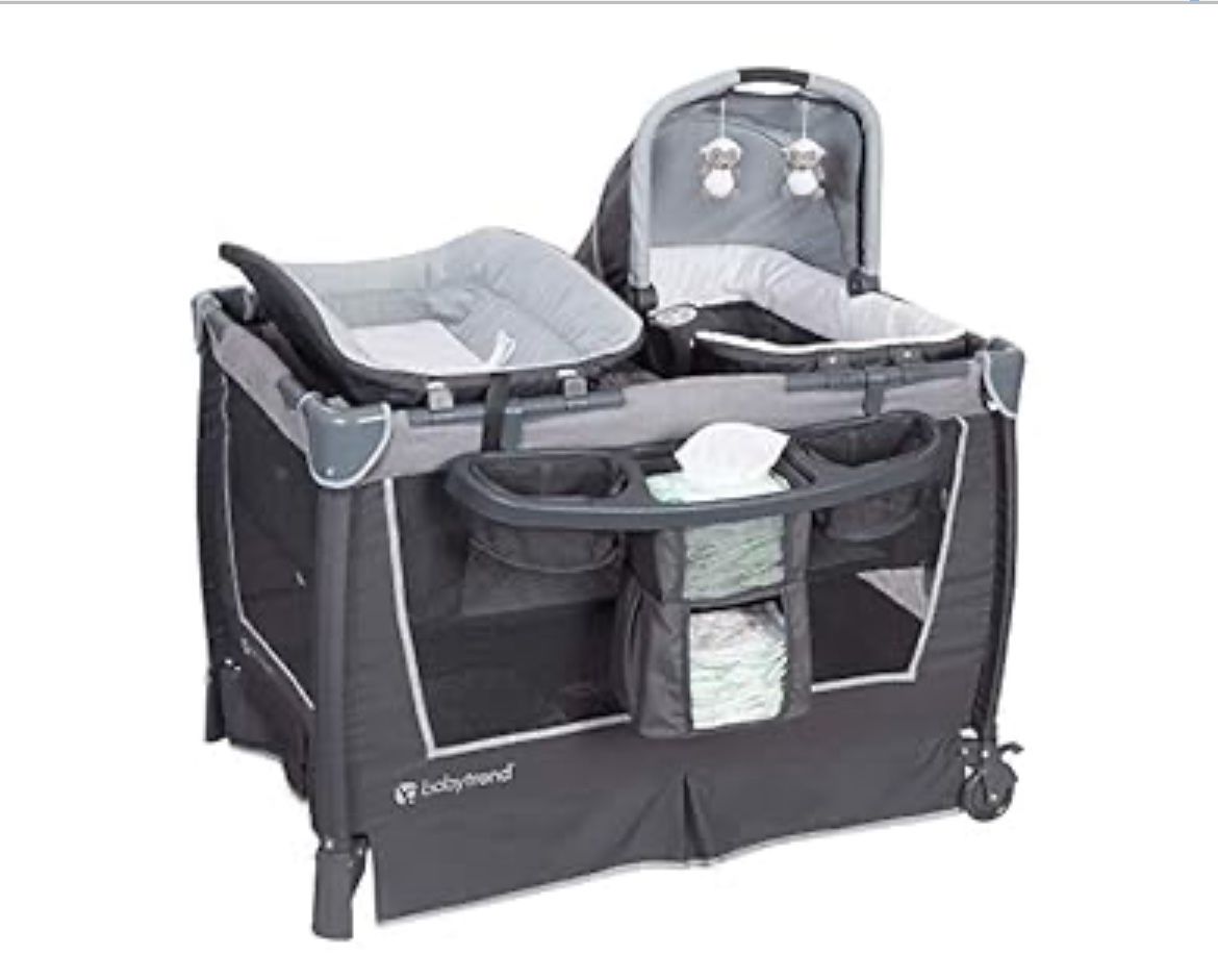 Baby Trend Nursery Center Travel Crib with Removable Rock-A-Bye Bassinet, Changing Table
