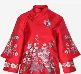 Chinese botton embroidery loose blouse sz L