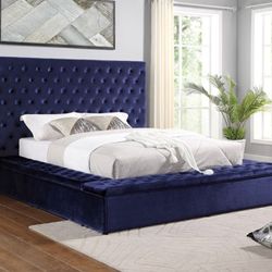 Brand New Navy Blue Queen Size Storage Platform Bed Frame 