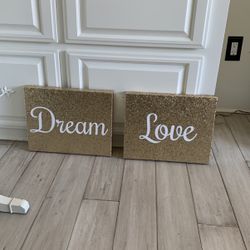Gold Glitter Love Dream Wall Art Set Of 2