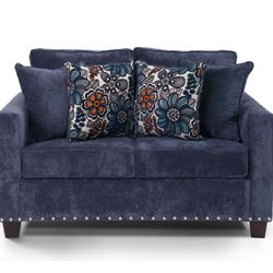 Melanie Blue Suede love Seat 