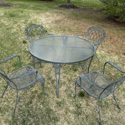 5 Piece Wrought Iron Outdoor Patio Dining Table & Chairs Set 
