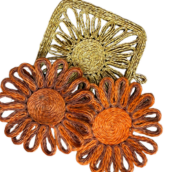 Vintage raffia straw wicker rattan hot pads