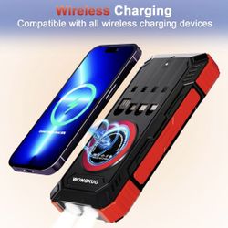 Solar Charger Power Bank - 49800mAh Solar Phone Charger with USB-C in/Output, QC 3.0 Fast Charging with LED Flashlight, Built-in 4 Cables, IP65 Waterp