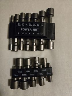 Power Nut Socket Set - Metric and SAE Sizes, 12 Pieces