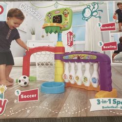 Little Tikes Learn and Play 3-in-1 Sports Zone 75+ Sounds Adjustable Hoop NEW