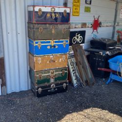 Vintage Trunks Coffee Table Man Cave Patina 