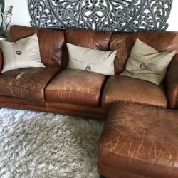 Distressed leather sofa, love seat, chair and ottoman