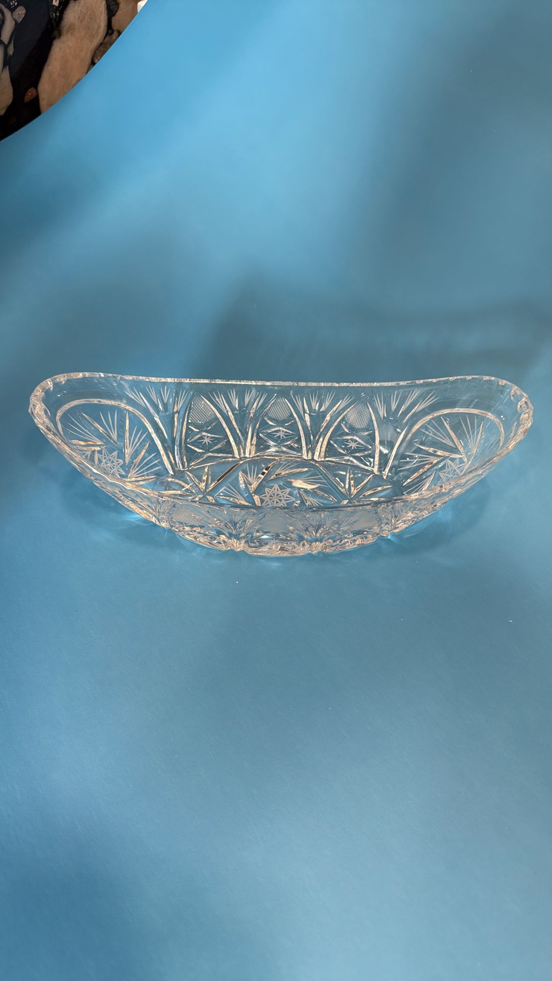Antique American Brilliant Cut Glass Canoe Dish – Deep Cut Hobstar Pattern – 9”
