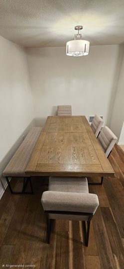 Trestle Dining Set With Bench, 4 Chairs