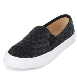  Girls Glitter Quilted Slip-On Sneaker 