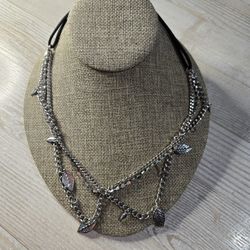 Layered Silver Tone Chain Necklace 