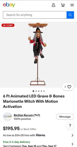Halloween 6 Ft Animated Marionette Witch Puppet Talking LED Animatronic Prop