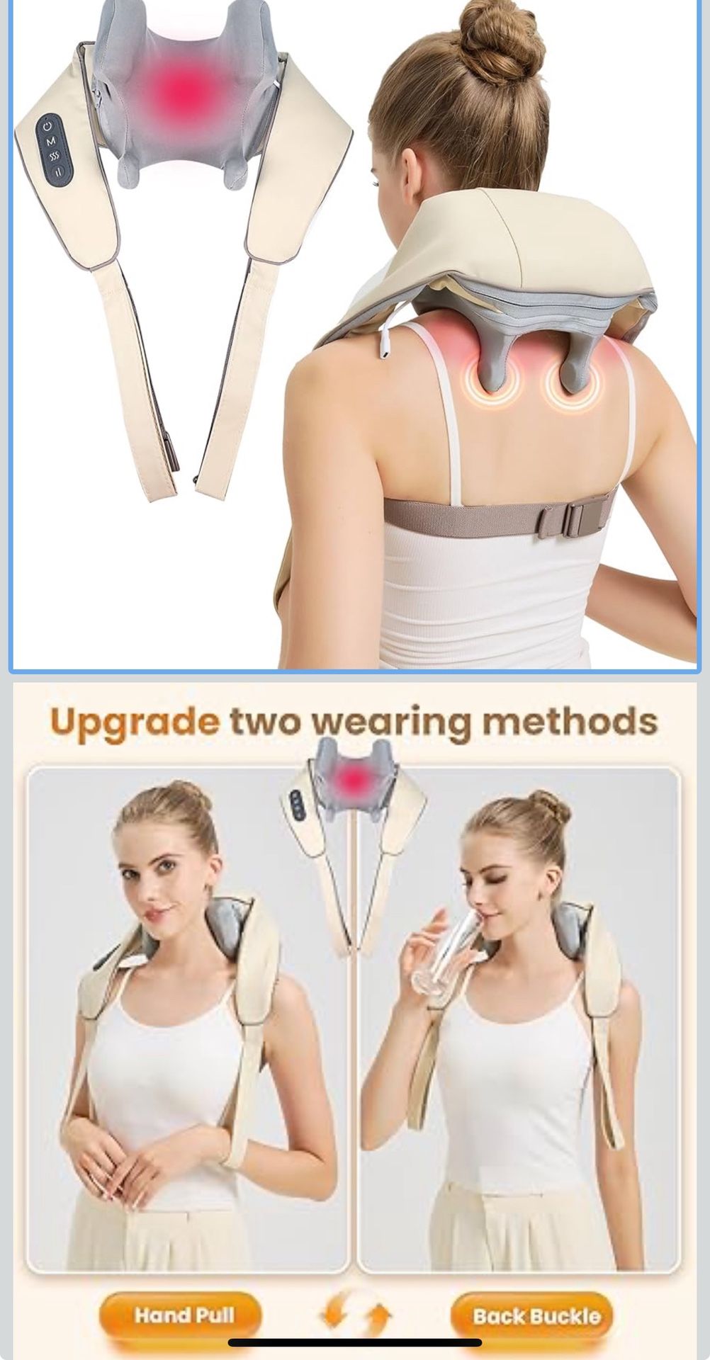 🔥Brand new🔥 4D Deep Cordless Tissue Kneading Neck Massager with Heating Function, Shiatsu and Shoulder Massage Pillow,Back and Leg Pain Relief, Body