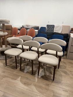 COLAMY Wooden Dining Chairs Set of 6, Modern Upholstered Fabric Dining Room Chair, Farmhouse Kitchen Side Chairs with Foot Pegs, Beige