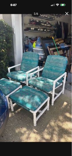 PVC Patio Chairs with Ottomans Set of 2