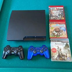 PS3 SLIM 160GB CECH-3001A BUNDLE: 2 Controllers, 3 Games, All Cables
