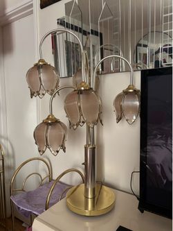 Vintage 1980s Anthony California Pink Lotus Waterfall Table Lamp