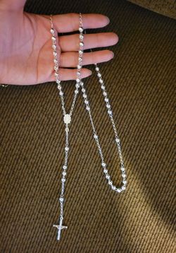925 Italy Sterling Silver Diamond Cut Beads Virgin Mary Rosary Necklace Size Large 28" for Men Women Rosario Plata 925 Virgen De Guadalupe 28" Unisex