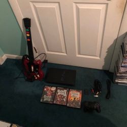 SONY Playstation 2 PS2 Console - Guitar Hero Bundle - Guitar, Games, Memory Card

