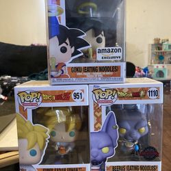 Goku, Gohan, & Beerus Eating Noodles Funkos