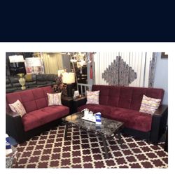 Brand New 2 Piece Sofá Love Seat Coverts To Bed On Sale $739 We Deliver!