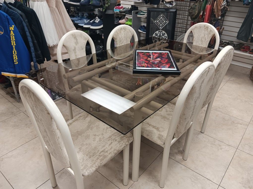 Nice Metal Glass Top Dining Table Set