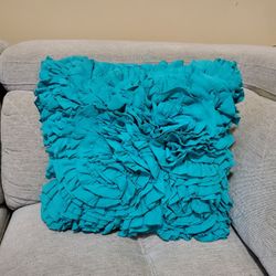 16" x 16" Turquoise Ruffle Decorative Accent Pillow