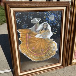 Pair of Vintage Framed Art, Mexican Folklore