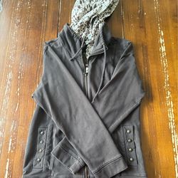 Zenergy Chico's Brown Hoodie with Leopard-Print Hood Lining