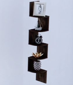 5-Tier Radial Walnut Finish Wall Mounted Floating Corner Shelf