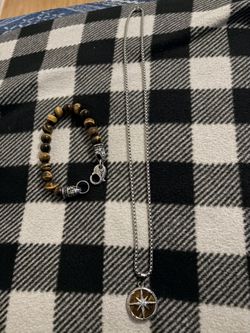 Tiger Eye Clasp Bracelet & Tiger Eye Stainless Steel Chain “24 Inches 