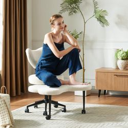 Pinmoco Ergonomic Cross Legged Chair, 360° Swivel Meditation Chair with Wheels, Height Adjustable Seat for ADHD, Strong Lumbar Support, Chic Home Offi
