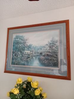 Framed Cottage Village Landscape Print