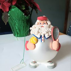 NWT Department 56 Tennis Pro Santa Christmas  Ornament Glass & Clay Large 6" 