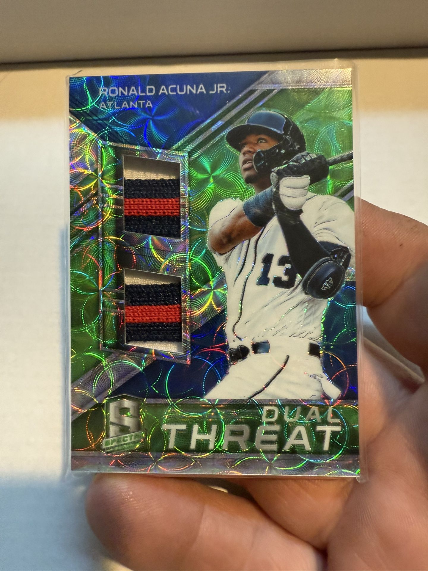2019 Panini Spectra Kaleidoscope Ronald Acuña Junior Rookie Dual Threat Double Jersey Patch 06/25 rare card