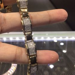 10k Gold Diamond Bracelet Men’s With 8.5 Inch Available In Stock.💎💎💎