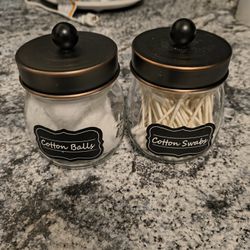 Cotton Ball And Swab Glass Holders With Lids.