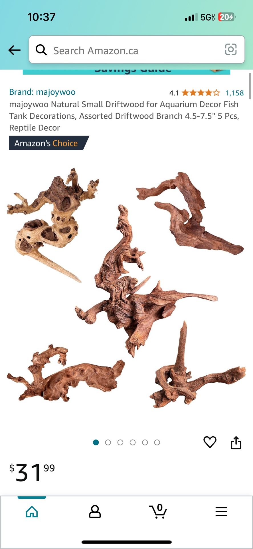 majoywoo Natural Small Driftwood for Aquarium Decor Fish Tank Decorations, Assorted Driftwood Branch 4.5-7.5" 5 Pcs, Reptile Decor