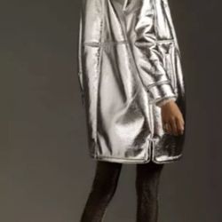 7 FOR ALL MANKIND Longline Faux Shearling Jacket Metallic Silver Size S
