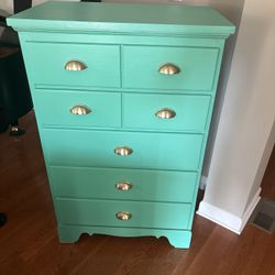 Teal 5-Drawer Tall Upright Dresser 