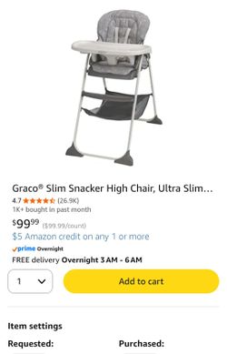 Grace slim high chair for snacks and mealtime with bibs